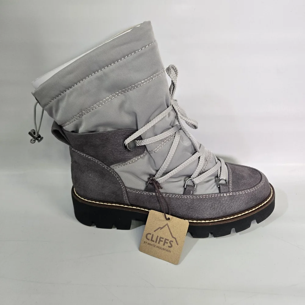 Cliffs White Mountain Gleamy Waterproof Snow Boots Gray Faux Fur Winter 7.5 NIB